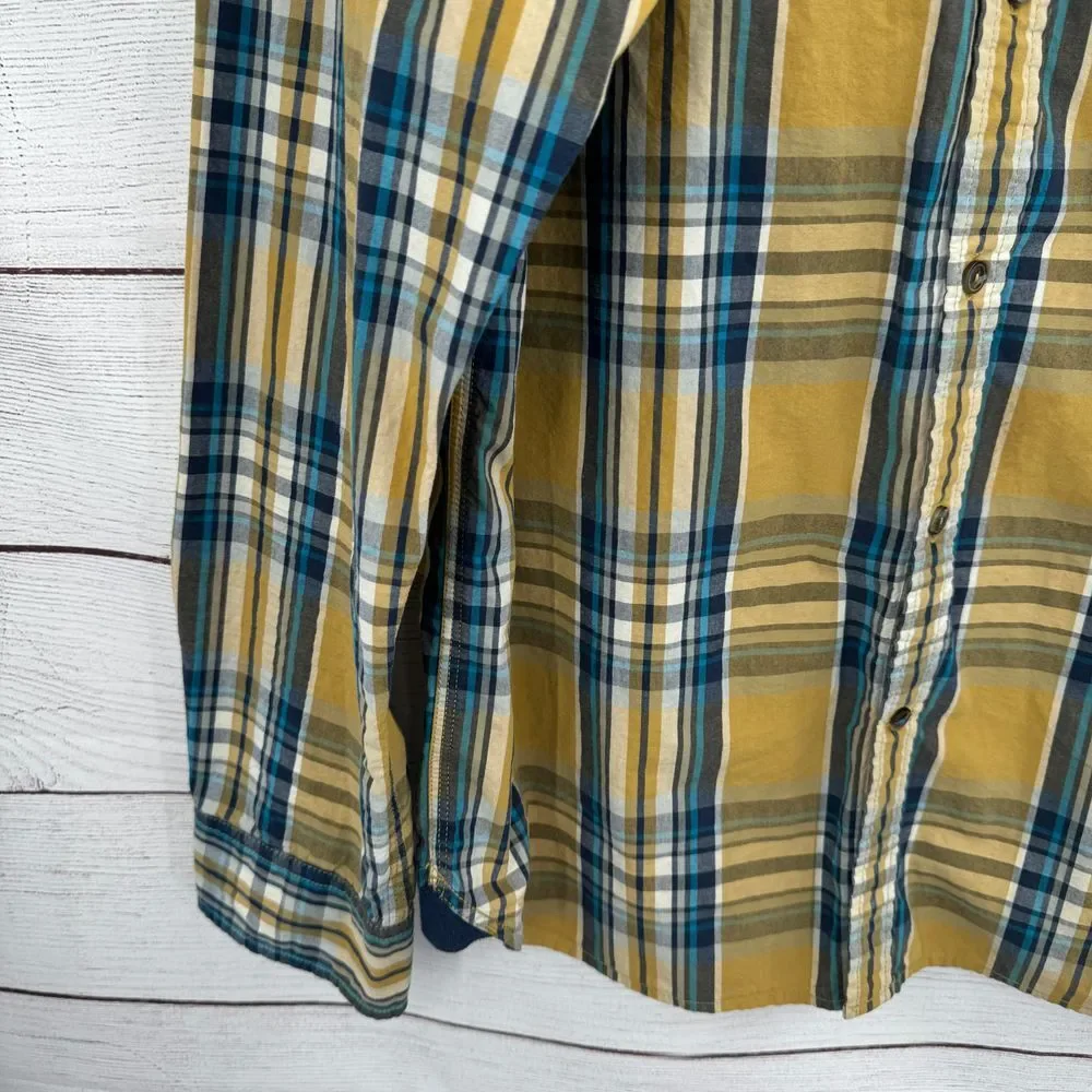 The North Face Plaid Button‎ Down Casual Shirt Yellow Blue Cotton Long Sleeve M